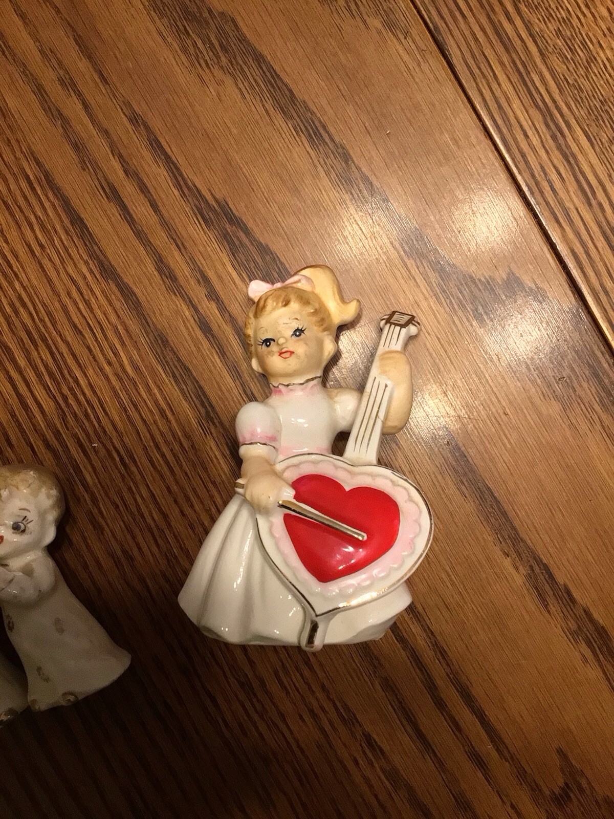 1963 Lefton Valentine Girl & Porcelain Mid Cent Figurines Playing Instruments