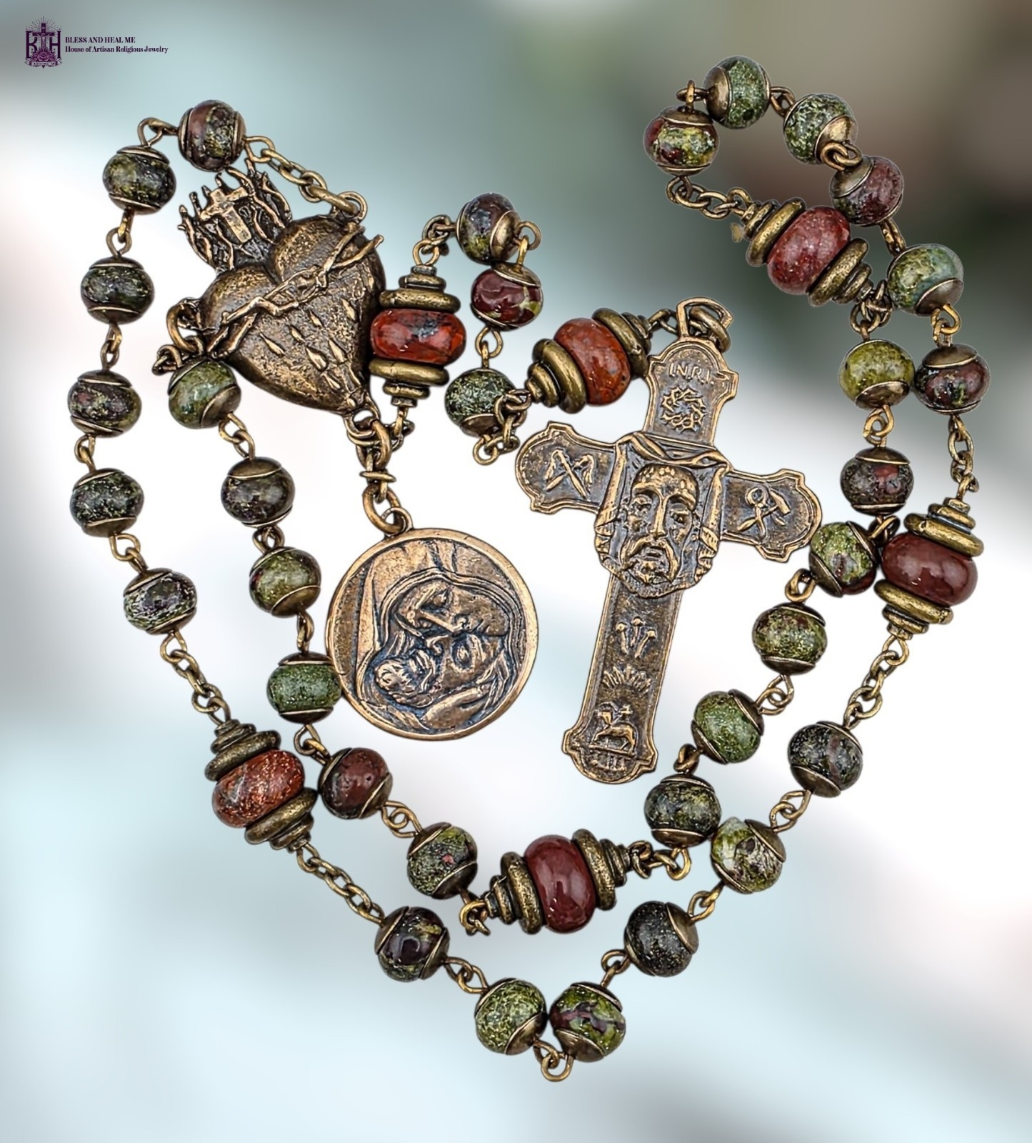 Holy Face of Jesus, Sacred Heart ,Pieta 39 Beads Chaplet |Bronze |Bloodstone