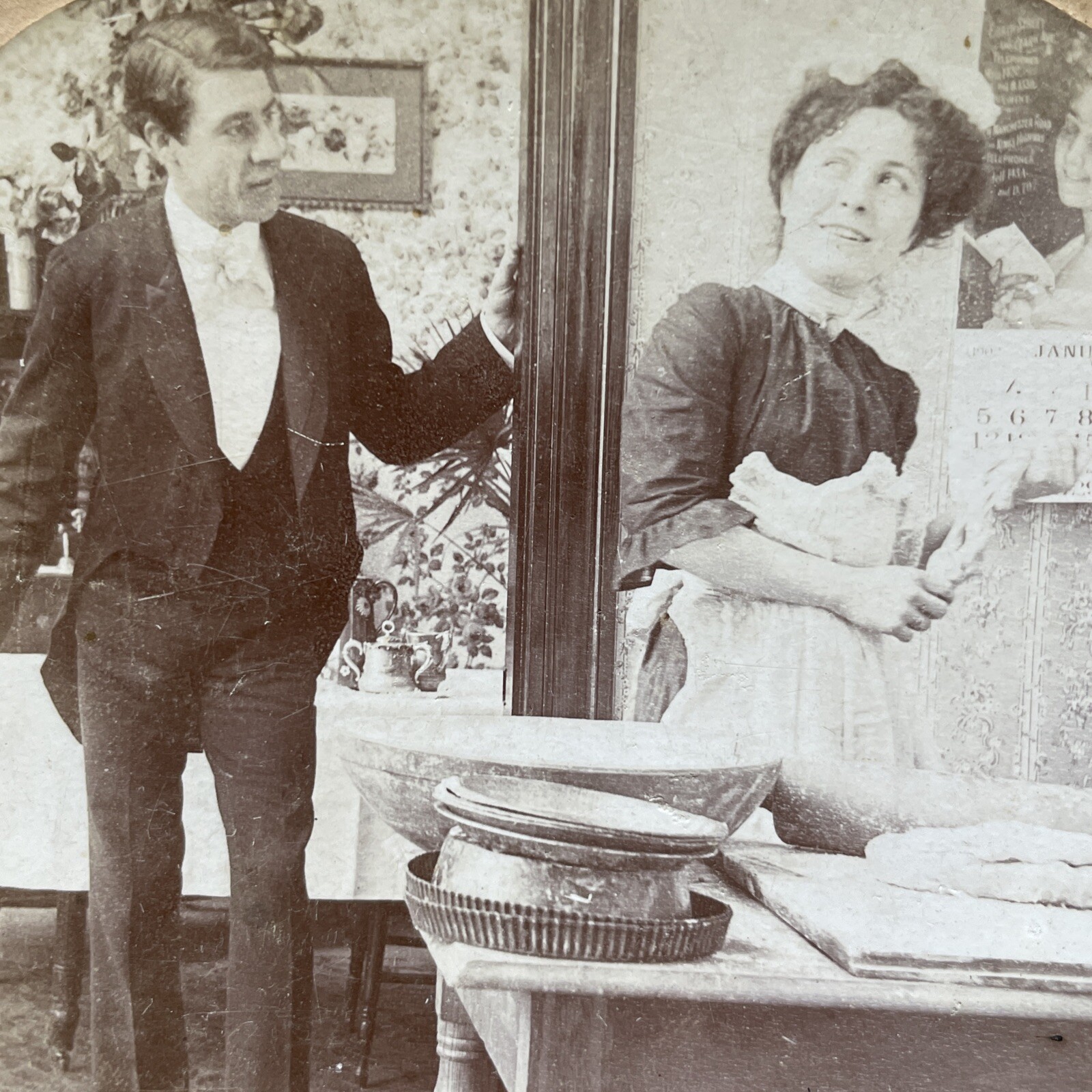 Humorous Stereoview Keystone View Co. 1903 B. L. Singley Kitchen Flirtation