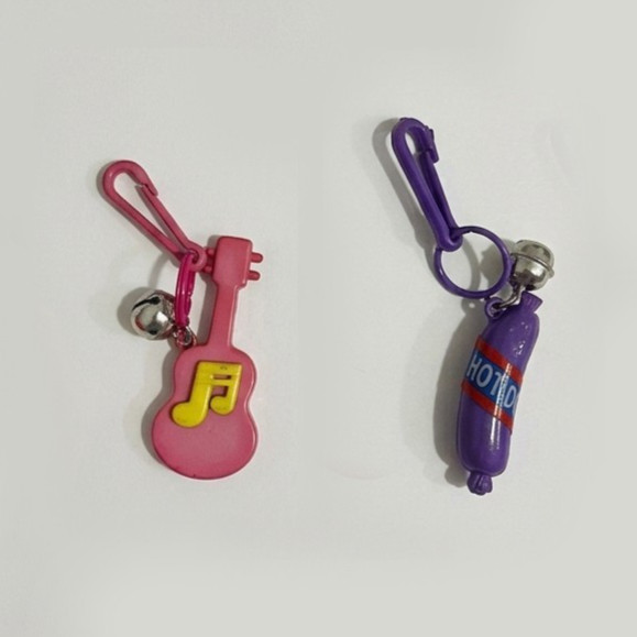 Vtg 80s Plastic Bell Clip Charm Lot Hotdog Guitar See Description for Color Info