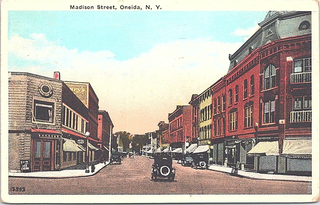 Lithograph Oneida NY Street Scene Madison Street 1932