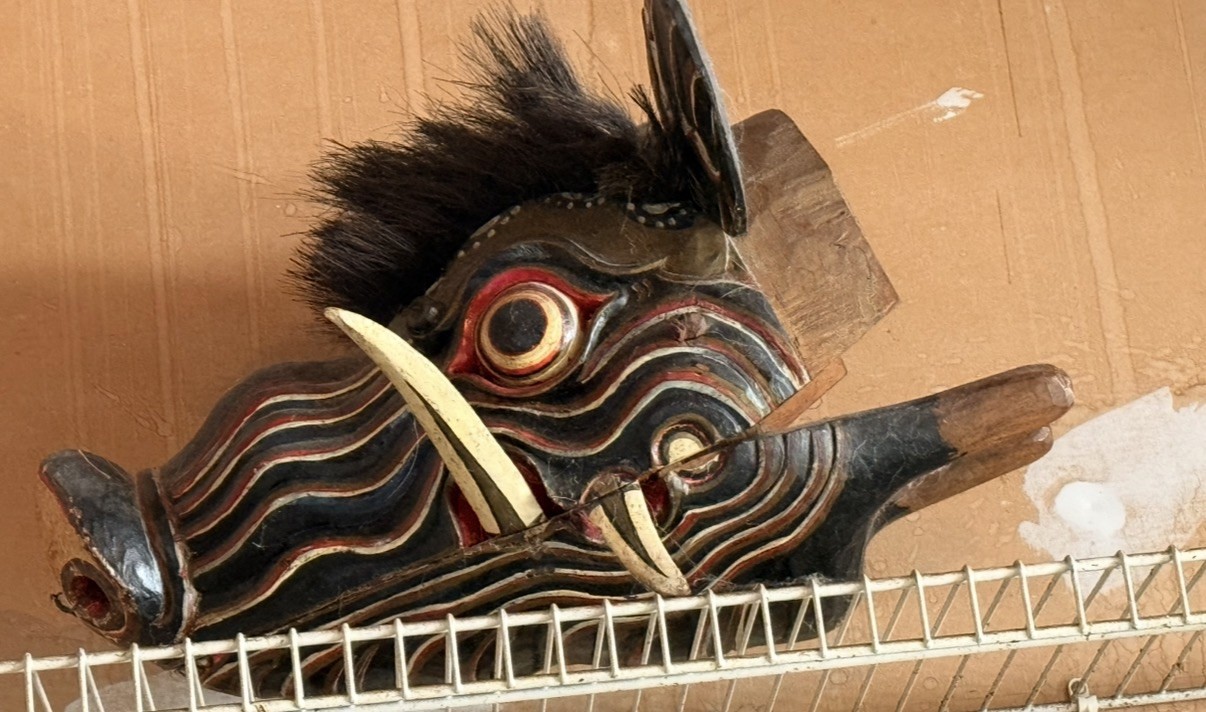 Vintage Balinese Barong Bangkal Boar Mask Hand Carved Wood Indonesian Pig Topeng