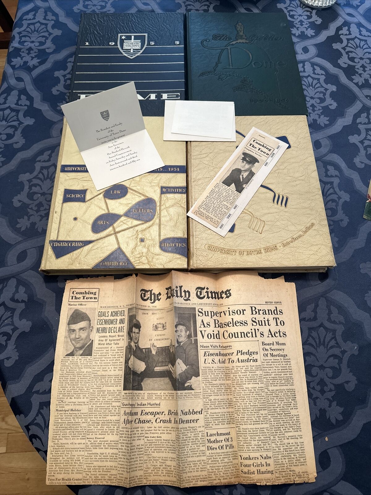 NOTRE DAME YEARBOOKS THE DOME 1953,54,55,56 +ephemera ,Hornung ,Philbin Alums