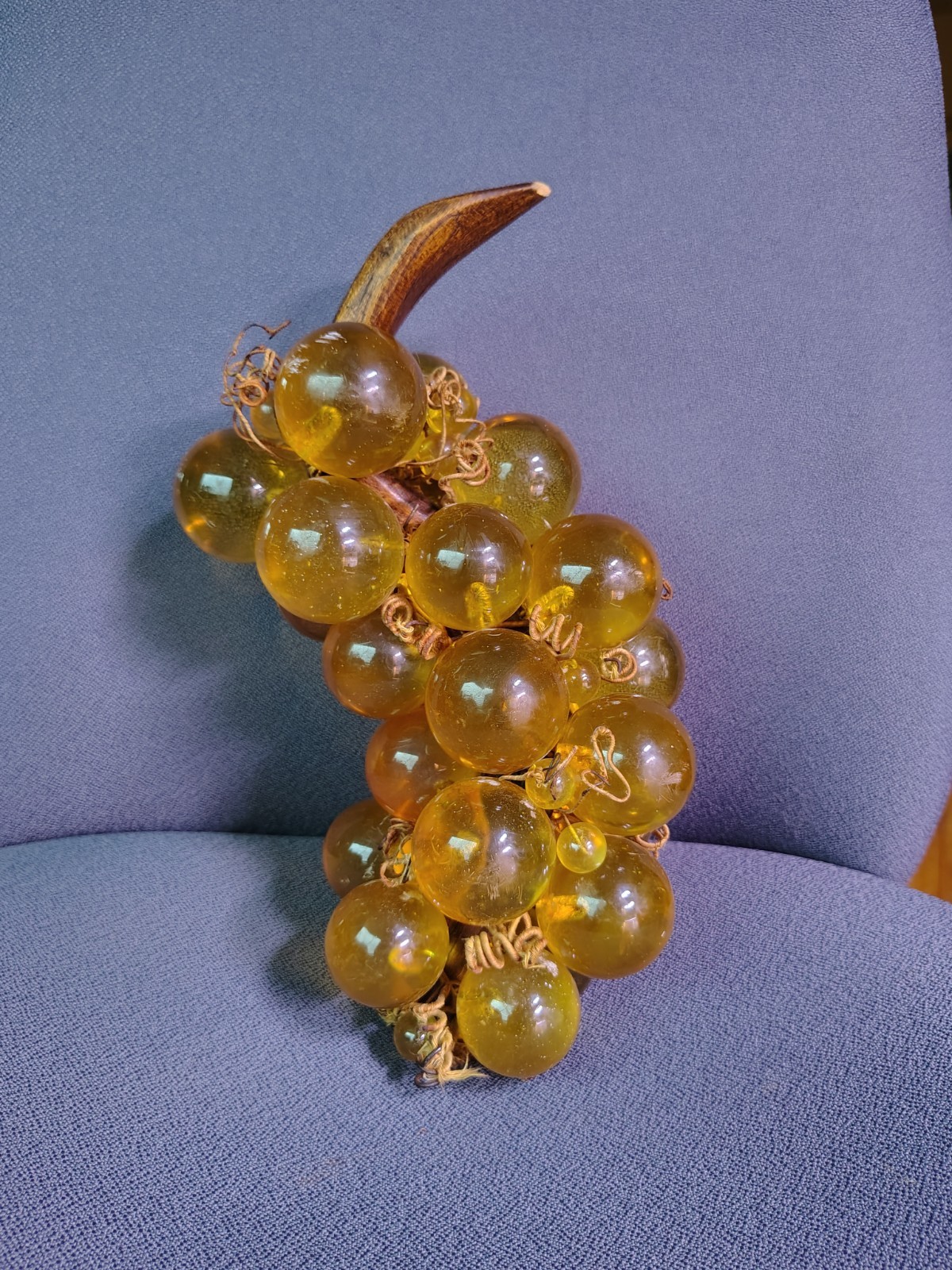 Vintage MidCentury Modern Amber MCM Lucite Grapes LARGE & SMALL 11.5” Driftwood