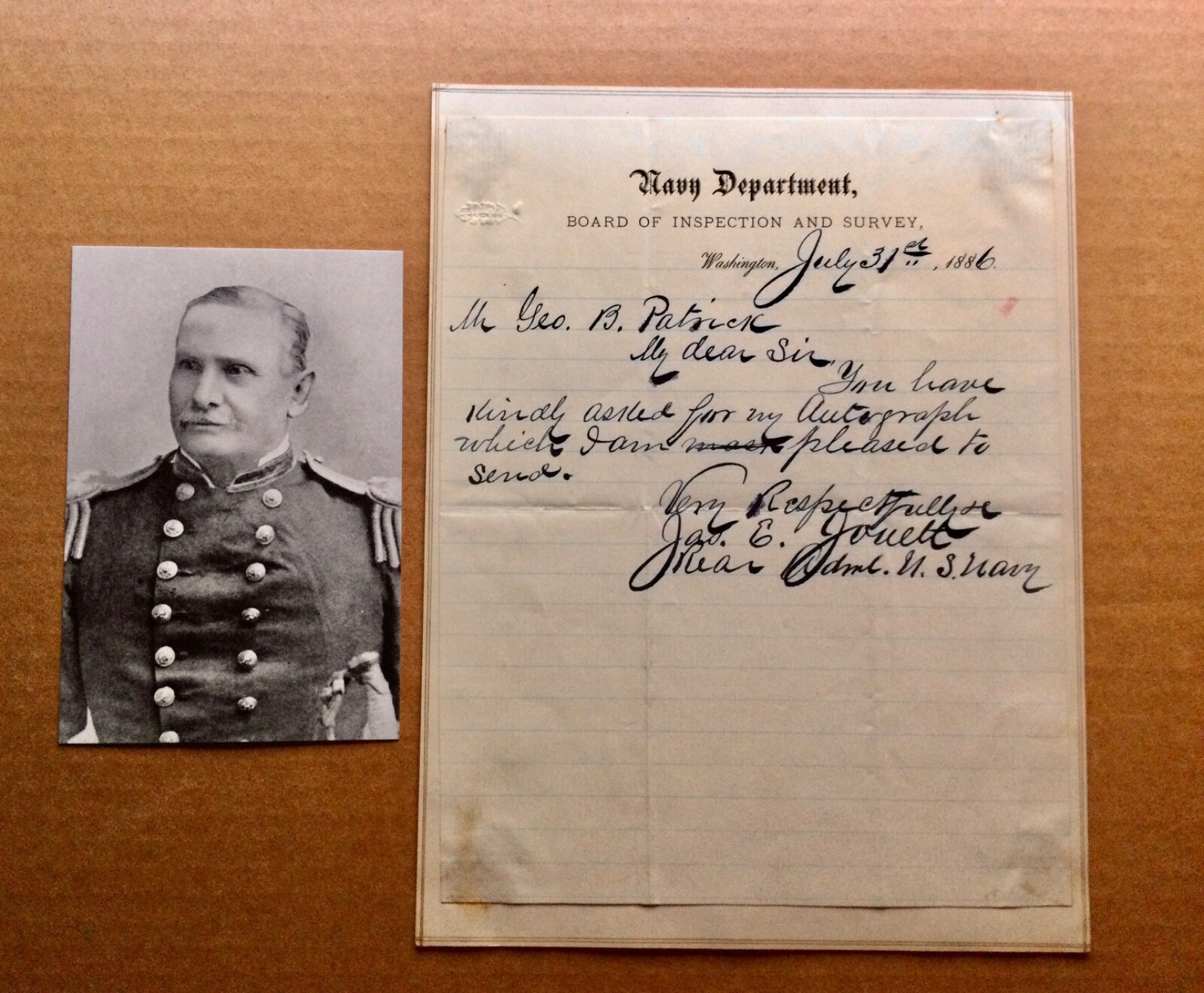 Civil War Union naval rear admiral JAMES JOUETT  (1826-1902) autograph RARE