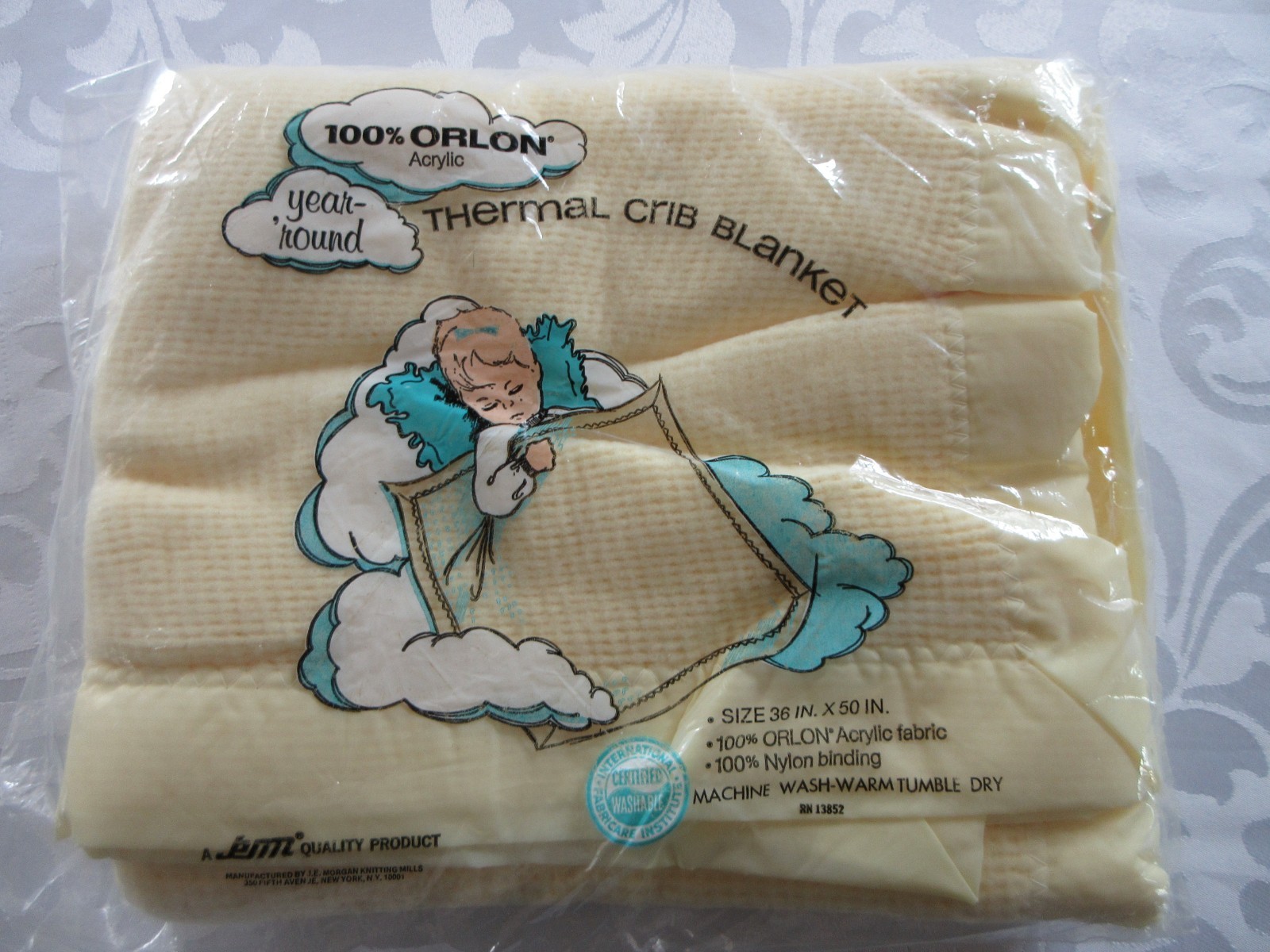 Baby Morgan BABY BLANKET Acrylic THERMAL WAFFLE WEAVE Nylon BINDING Yellow  NEW