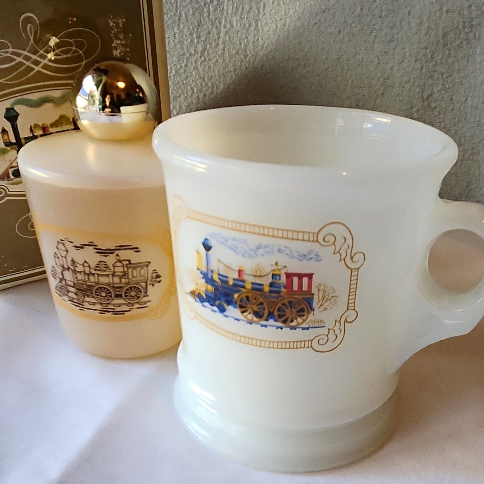 Vintage 1970s Avon Iron Horse Shaving Mug Leather After Shave Boxed Set Train