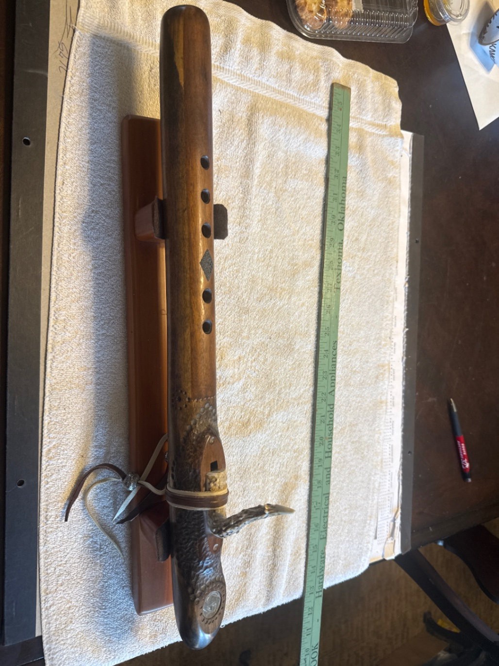 Paul Neal Handcrafted Native American Style Flute with Antler Totem and Buffalo