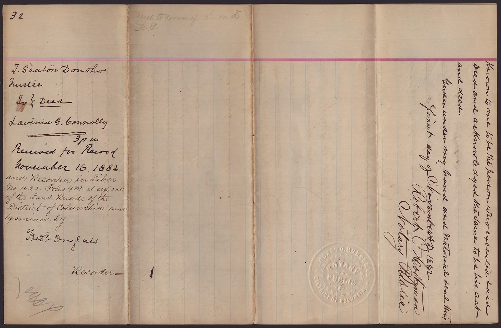 FREDERICK DOUGLASS - DEED SIGNED 11/16/1882