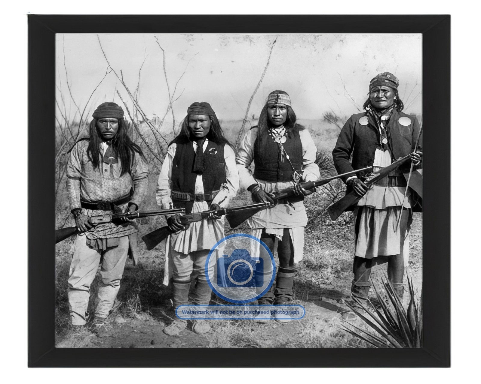 APACHE WARRIORS GERONIMO YANOZHA CHAPPO & FUN 1886 8X10 FRAMED PHOTOGRAPH