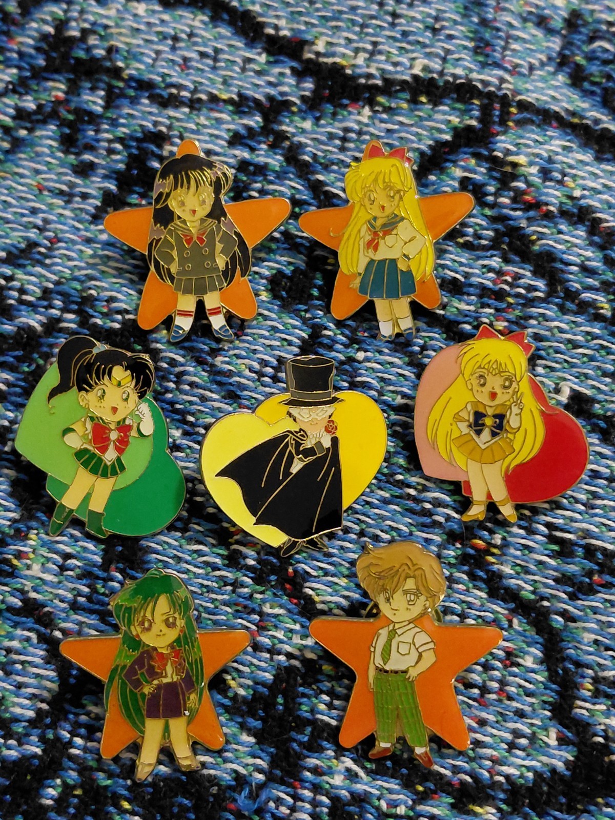 Vintage 1990s Sailor Moon Bandai Miracle Pins Inner Senshi Allies Lot 7pc US Sel