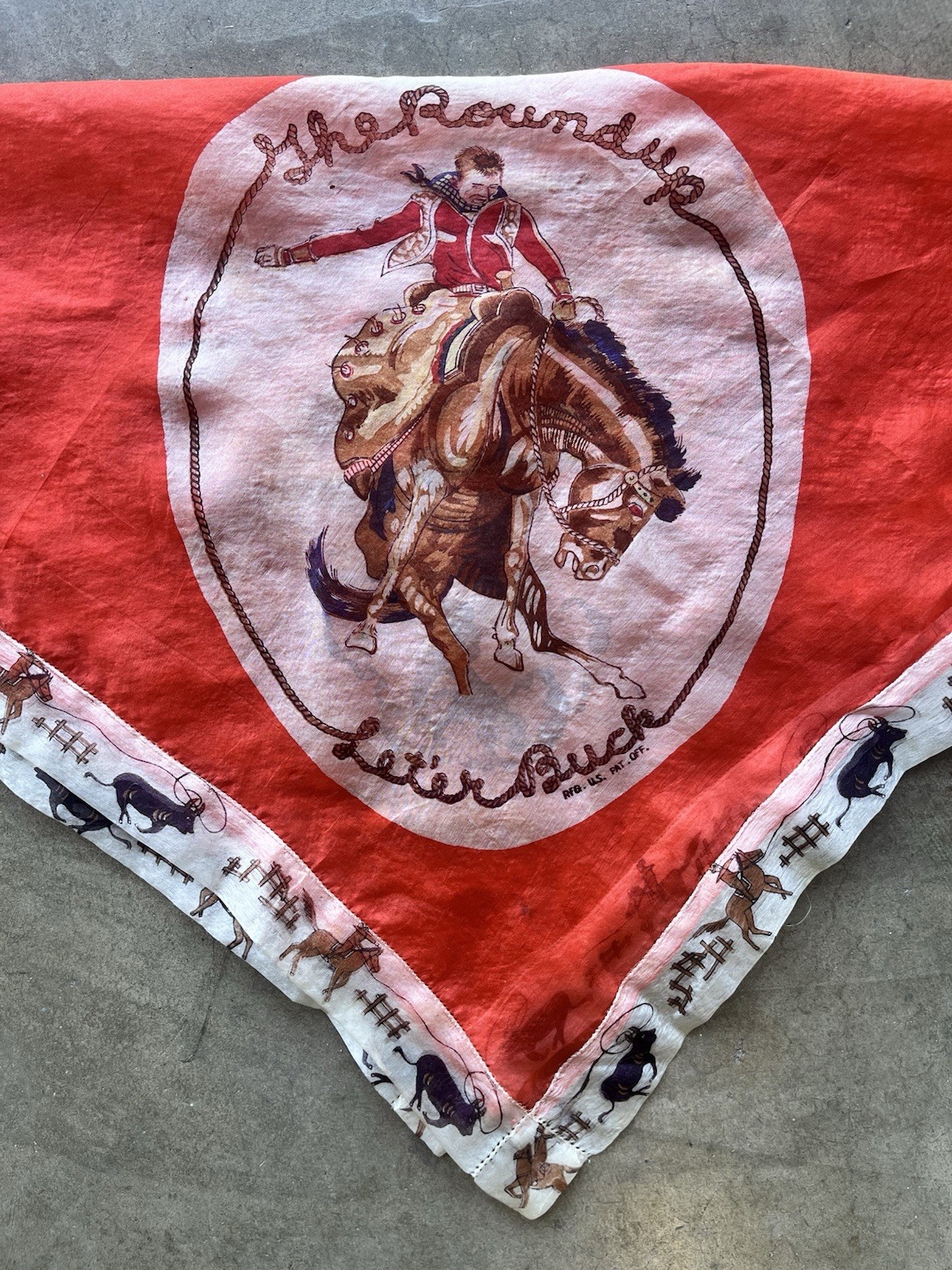 Vintage 1930’s Pendleton Round Up Let Er Buck Red Western Scarf Bandana