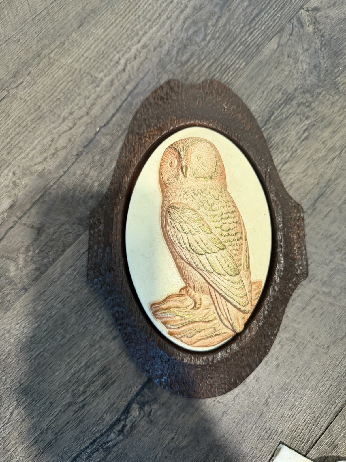 Vintage 1970s Owl Wall Hanging Plaque MCM Chalkware