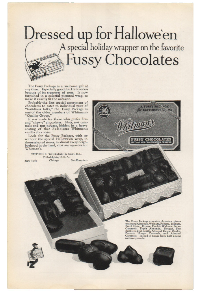 Antique 1925 Whitmans Chocolates Halloween Print Ad Candy Nuts Holiday Wrapper