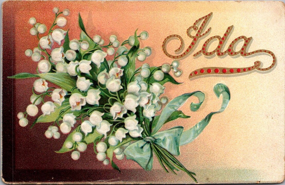 IDA Tuck\'s NAME Series 131 FLOWERS embossed c1916 Postcard