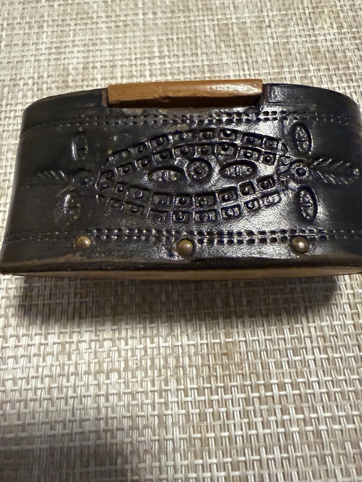 Antique 19th Century Folk Art Pocket Snuff Leather Wrapped / Tobacco Container