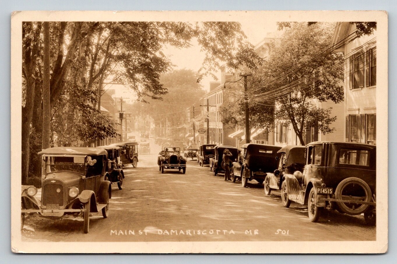 RPPC Main Street Damariscotta Maine Vintage Cars Antique Photo Postcard 1920s