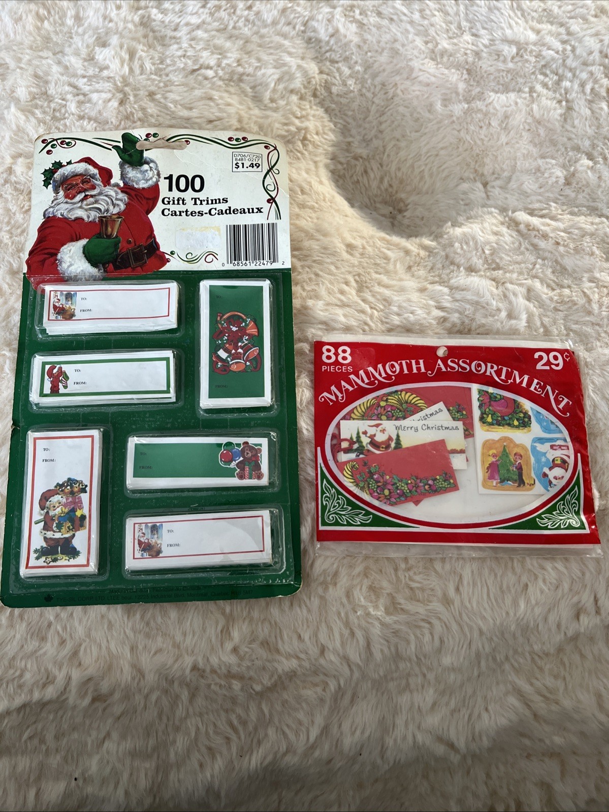 Vintage Christmas Gift Tags Seals Lot Santa Bear Angel Bells Snow Mid Century
