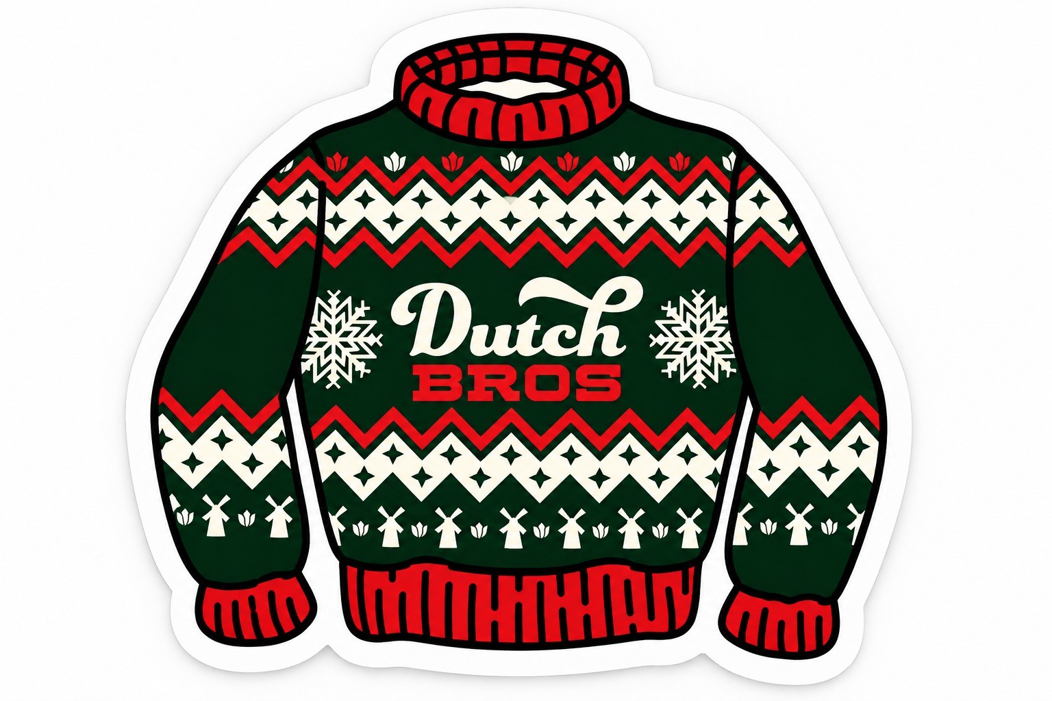 Dutch Bros Coffee Sticker Employee EXCLUSIVE Christmas Sweater RARE 2024 HTF