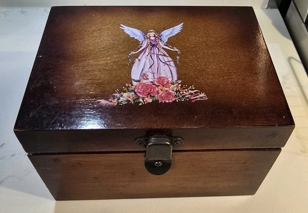 Title: Vintage Style Decoupage Angel & Roses Wooden Keepsake Box – Hinged...