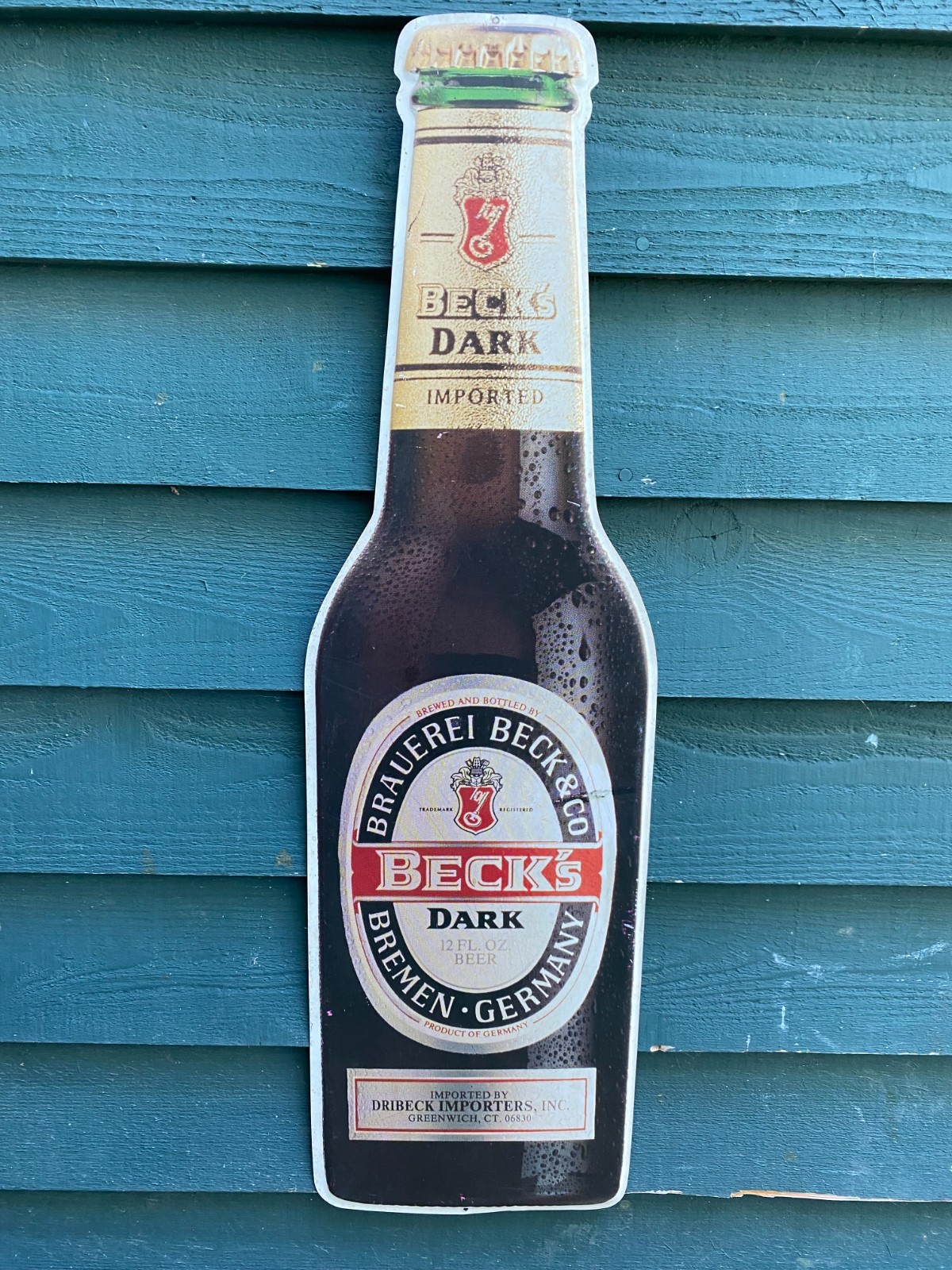 Vintage BECK'S DARK BEER Tin Tacker BAR SIGN Man Cave 27 1/2