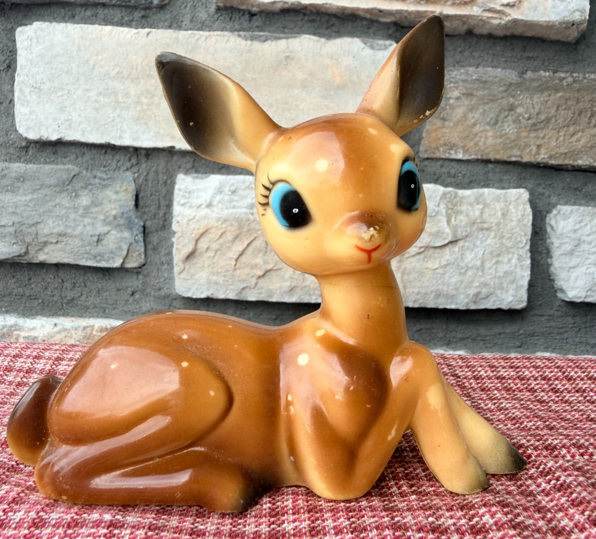 Retro Vintage MCM Christmas Deer Bambi Fawn Figurine Decor Cute Adorable Plastic