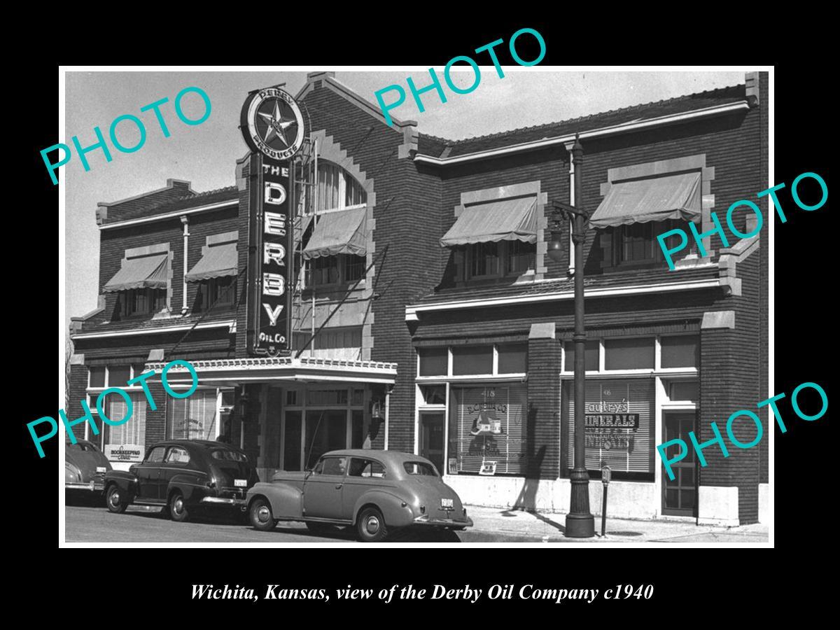 OLD 8x6 HISTORIC PHOTO OF WICHITA KANSAS THE DERBY OIL Co BUILDING c1940