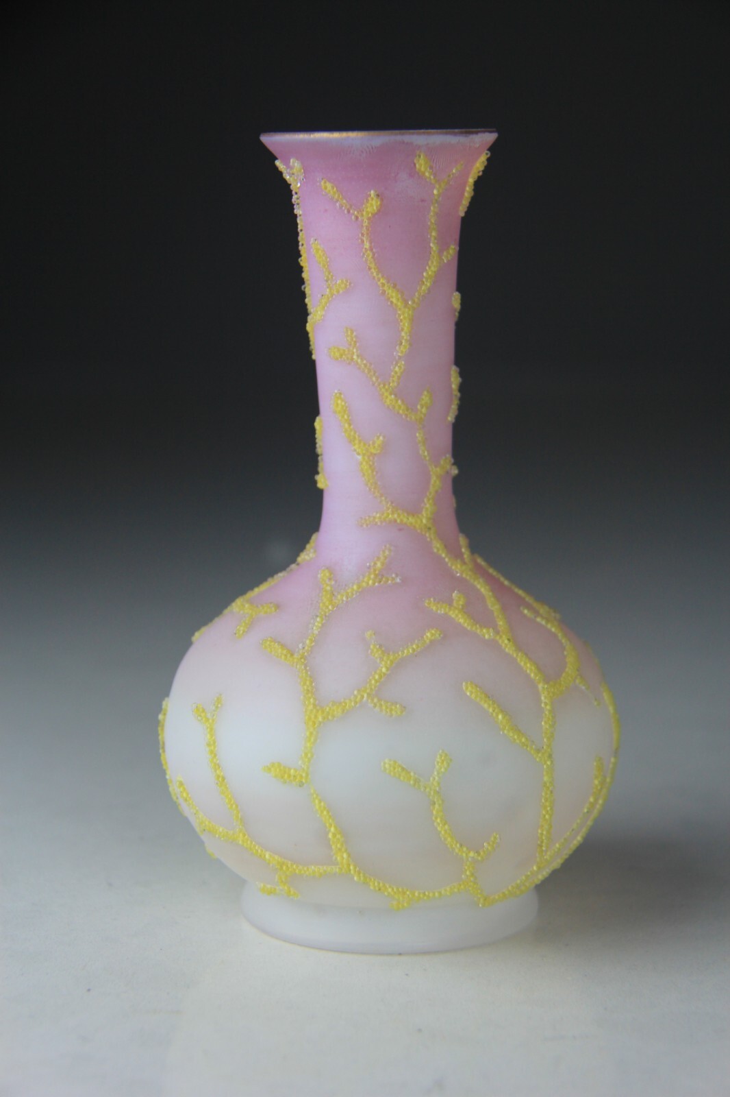 Antique Mt. Washington Pink to white Coralene Seaweed Bud Vase
