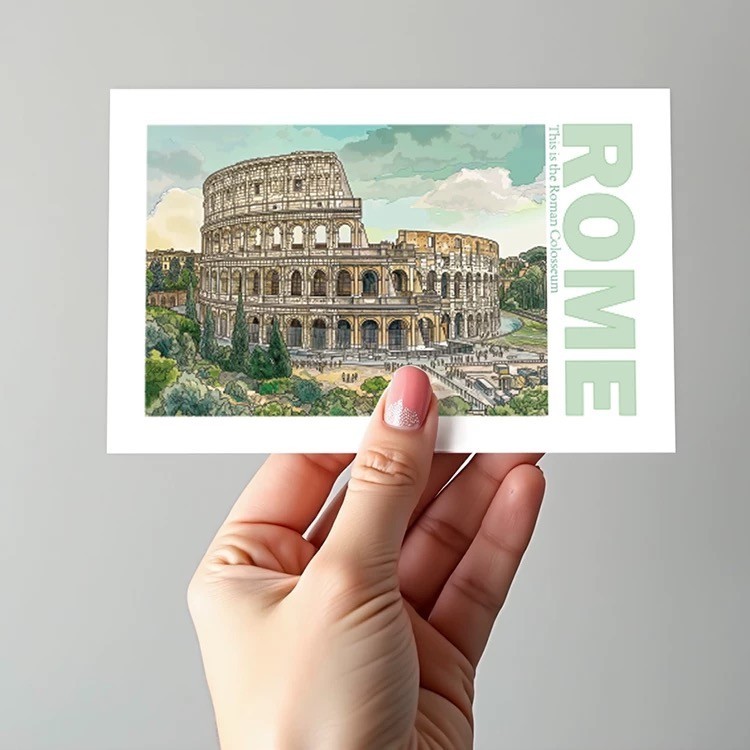 Rome Colosseum Italy Postcard Landmark Travel Souvenir Architecture Illustration
