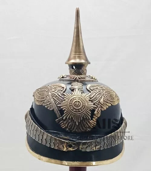 German Cap Prussian Officer Costume Leather Pickelhaube Helmet WW1 WW2 Spiked