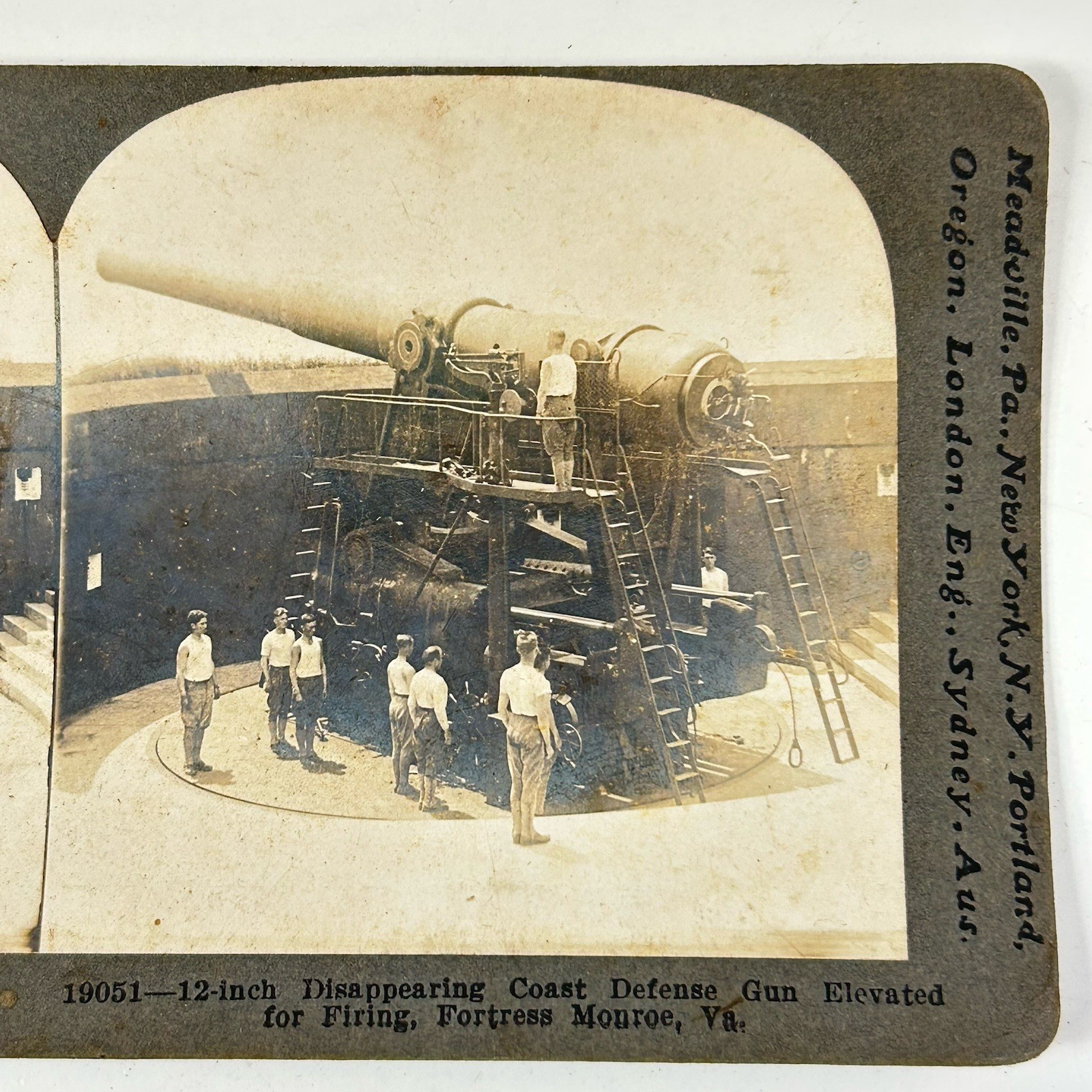 Fort Monroe VA Stereoview Card Stereograph Disappearing Gun World War I Keystone