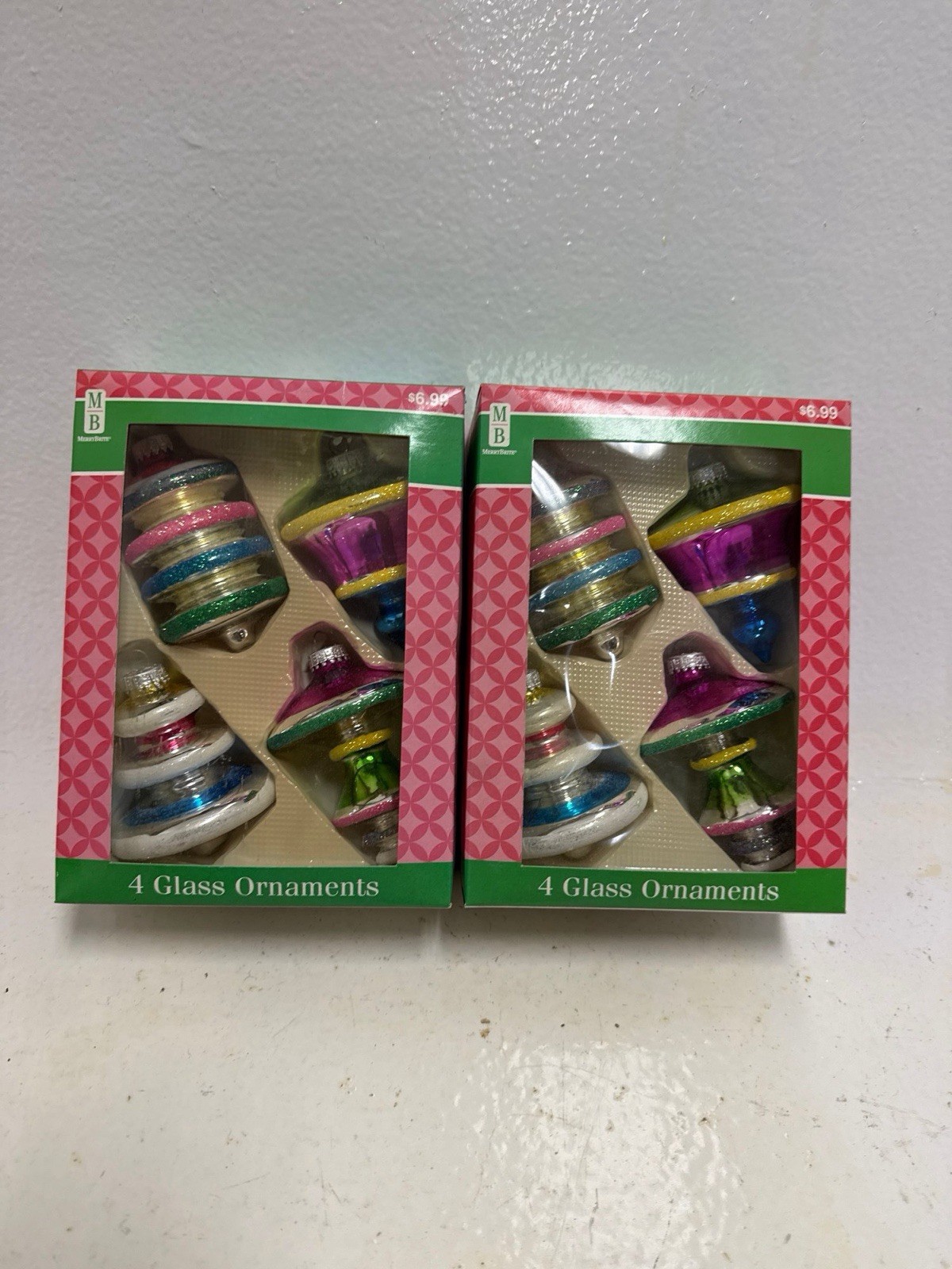 Set of 2 Boxes VTG Christmas Ornaments Shiny Brite Like Mercury Glass
