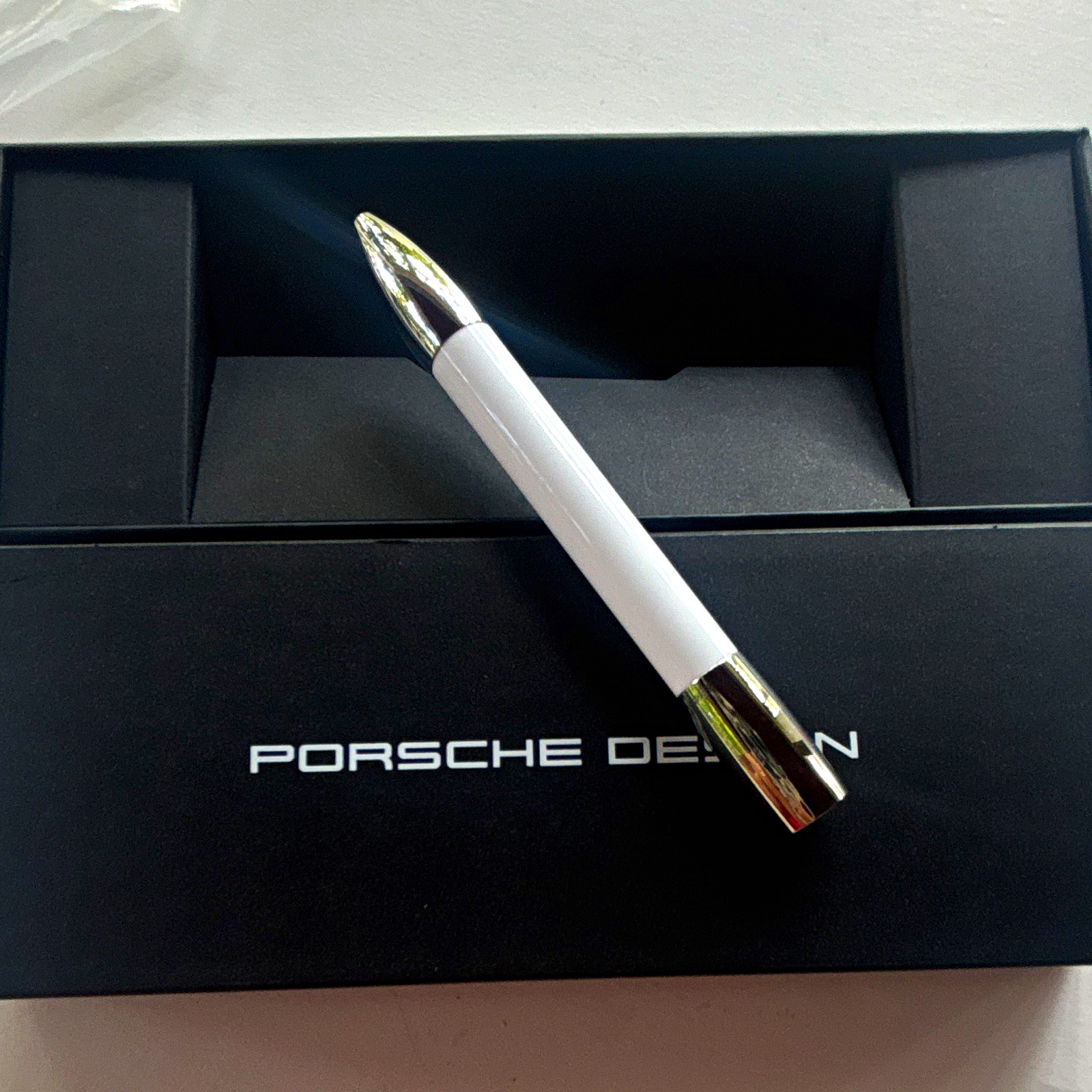 Porsche Design White Shake Metal Ballpoint Pen, Chrome Trim, Bl Ink