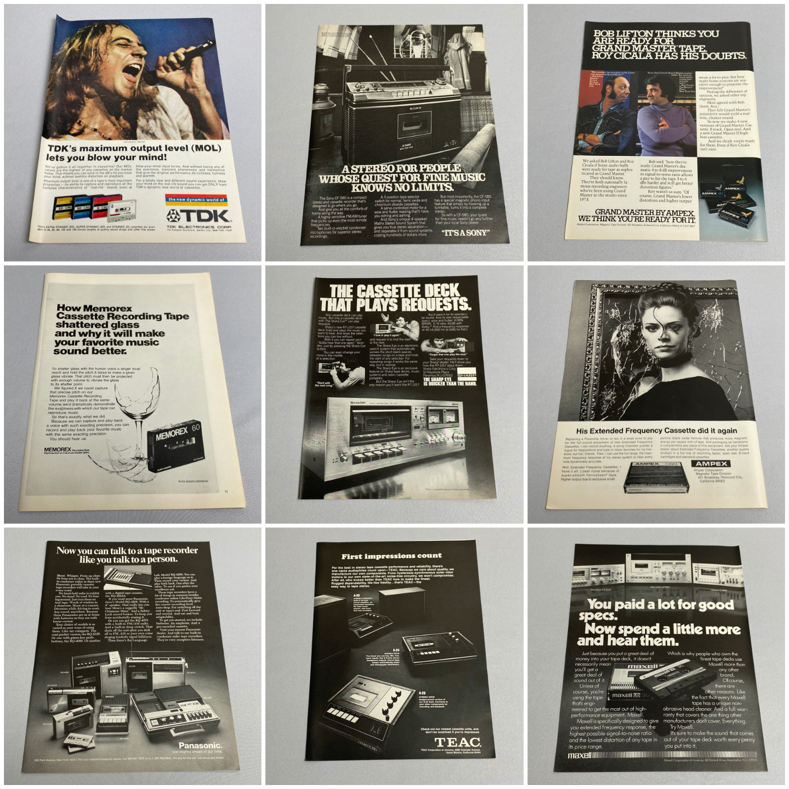 '70s Audio Cassette Players & Tapes Vintage Magazine Print Ads - Lot of 10+