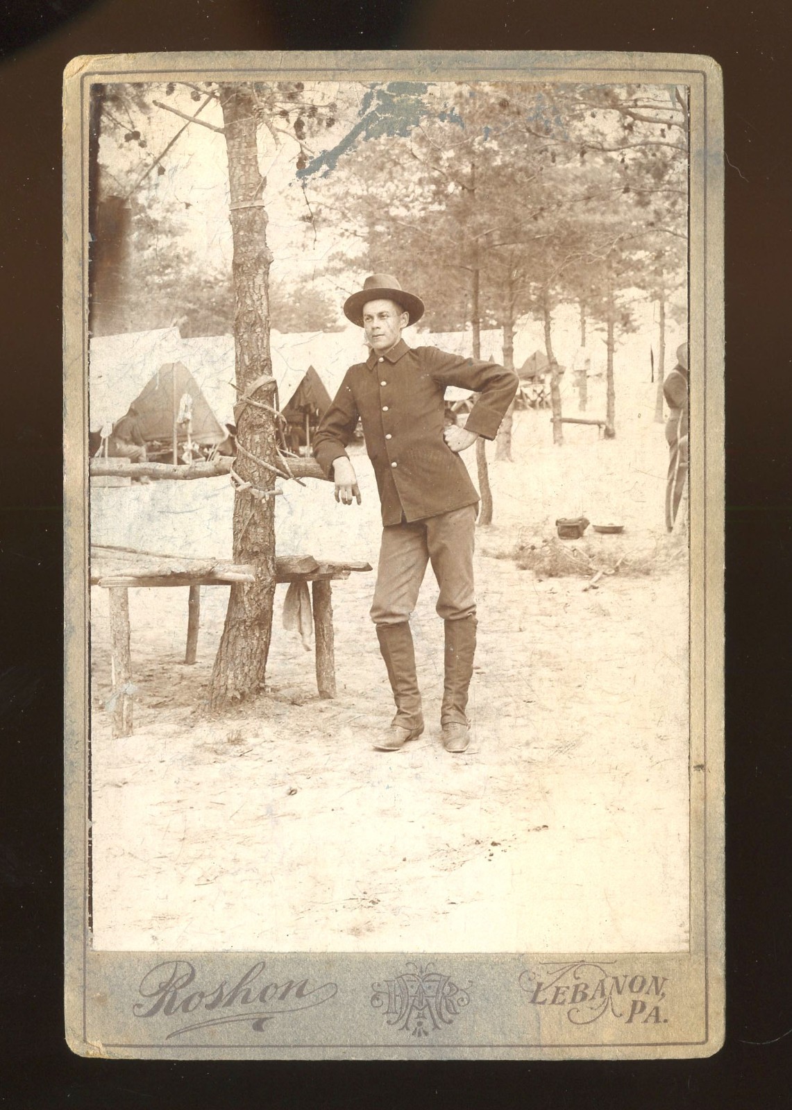 Spanish American Philippine War CABINET PHOTO PA Soldier in the Field, Tents Etc
