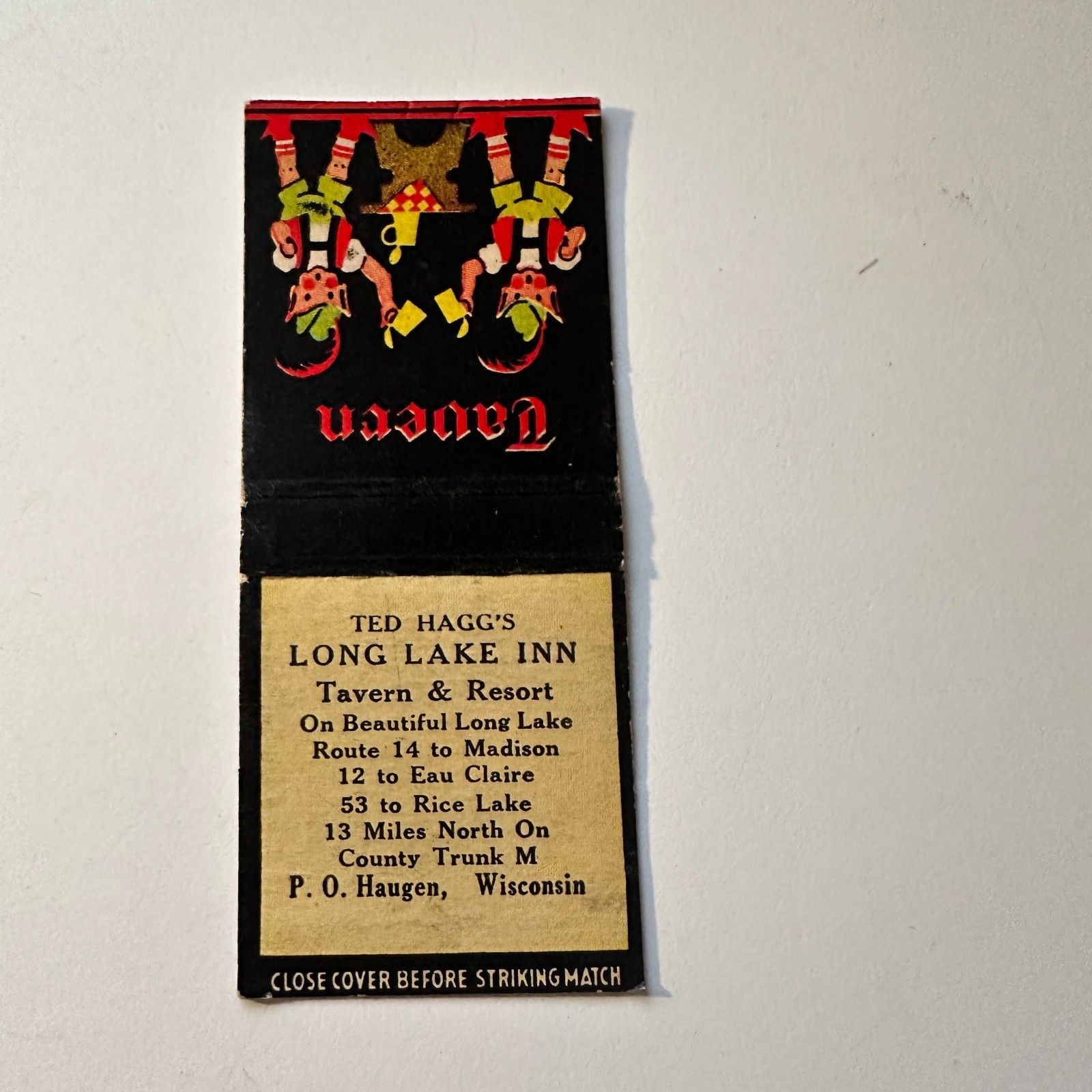 Ted Hagg\'s Long Lake Inn Haugen WI Vintage Matchbook Cover 4MB121-2