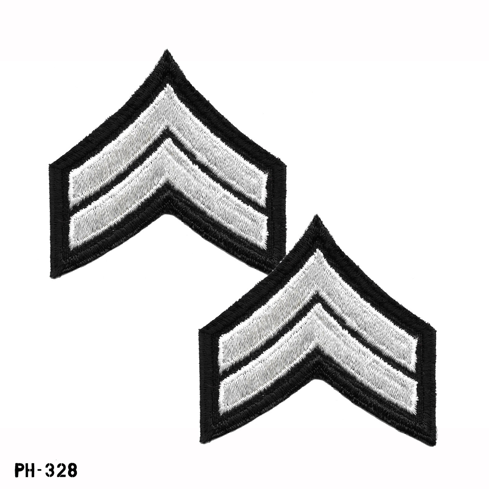 Corporal Chevron Sleeve Rank Patches, Pair ~ Black & White ~ NEW Gemsco USA