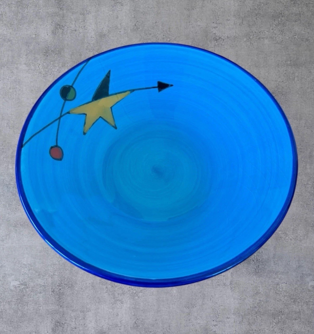 Vintage Ceramar Spain Atomic Starburst Bowl Blue Mid Century Modern Hand Painted