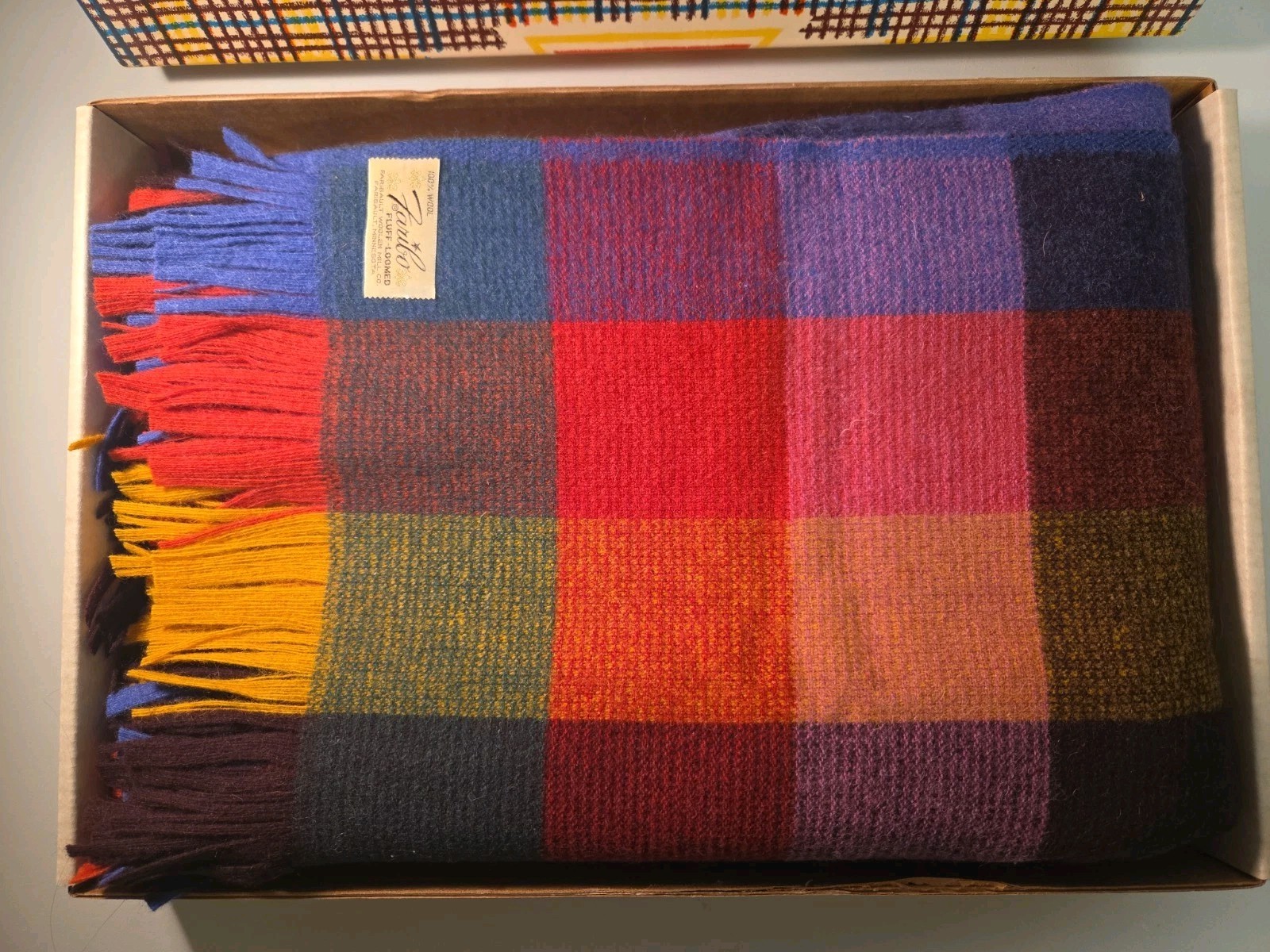 Vintage Faribo Siesta Blanket. 100% Wool.  Plaid. 60