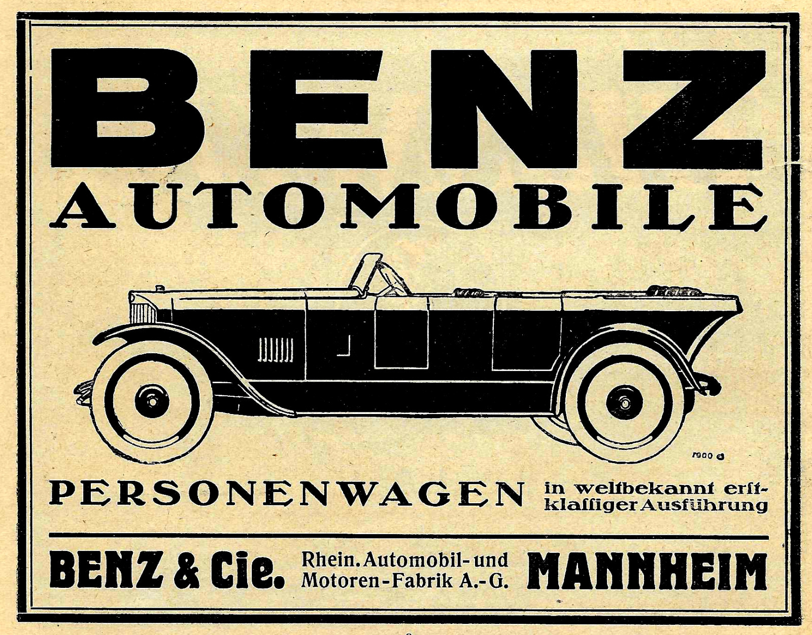 Advertisement/Advertising 1922: Benz Automobiles-Mannheim