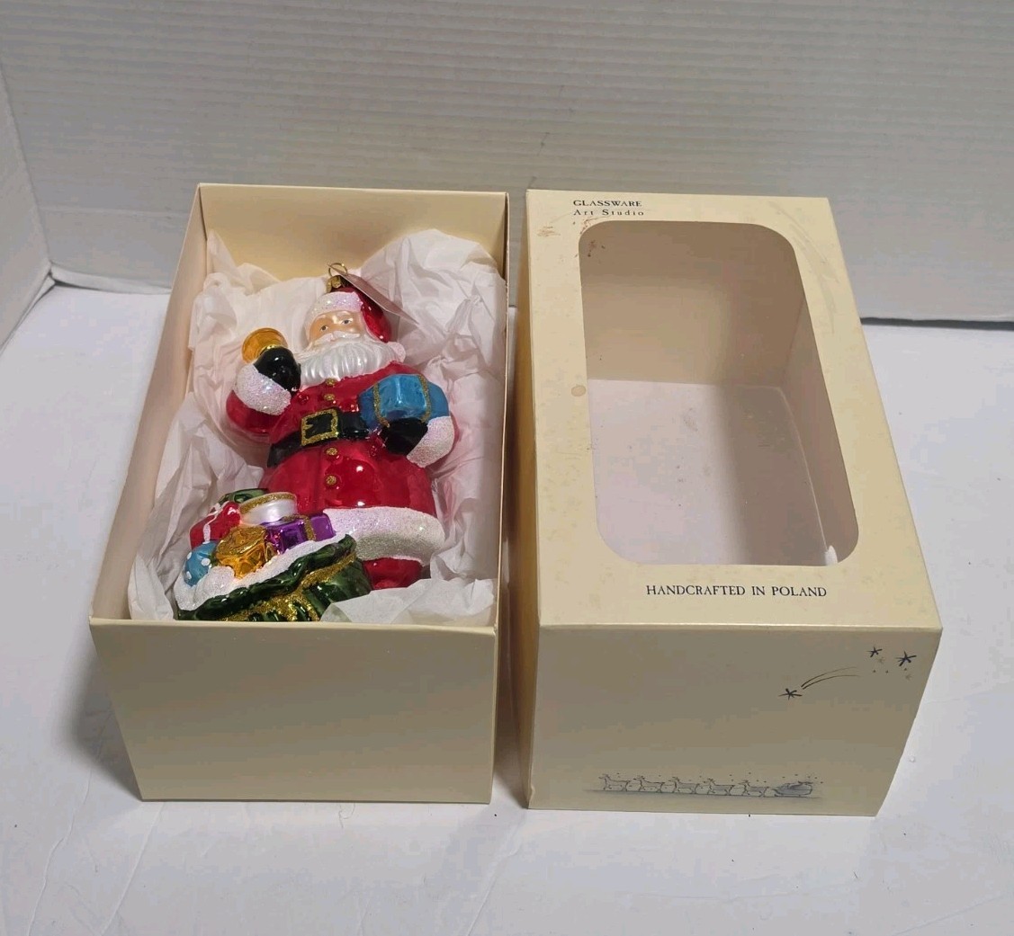 Glassware Art Studio POLAND BLOWN GLASS SANTA CLAUS Ornament in Box 7\