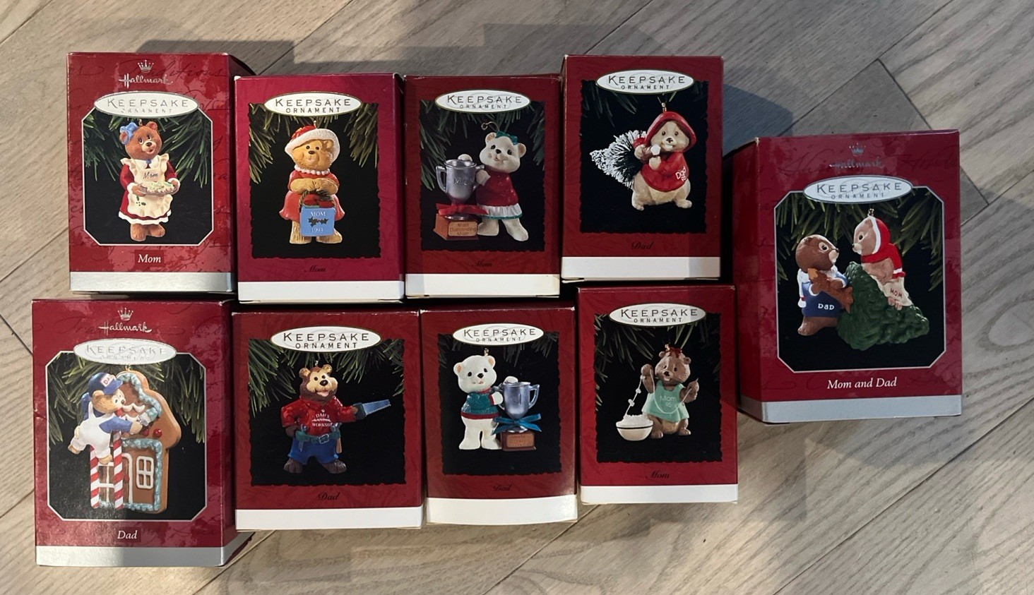 NIB Lot of 9 Vintage Hallmark Keepsake Ornaments Animal Mom & Dad 1993-1998