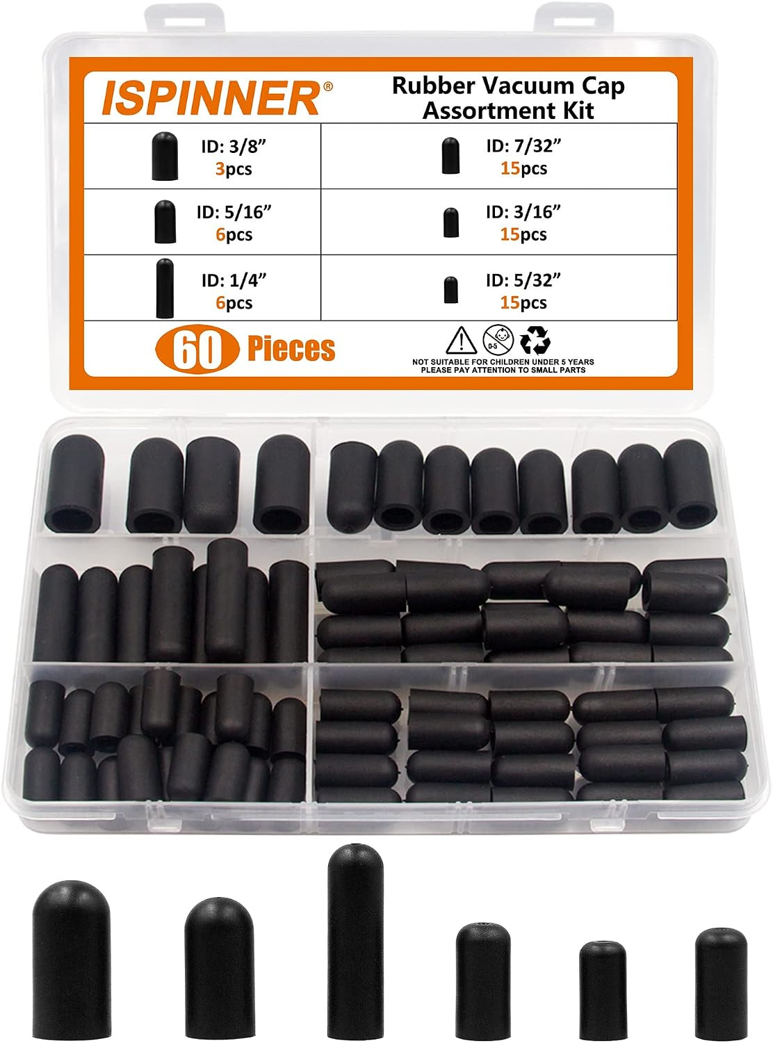 60Pcs Rubber Vacuum Caps Assortment Kit, Hose End Caps for Carburetor, Manifold,