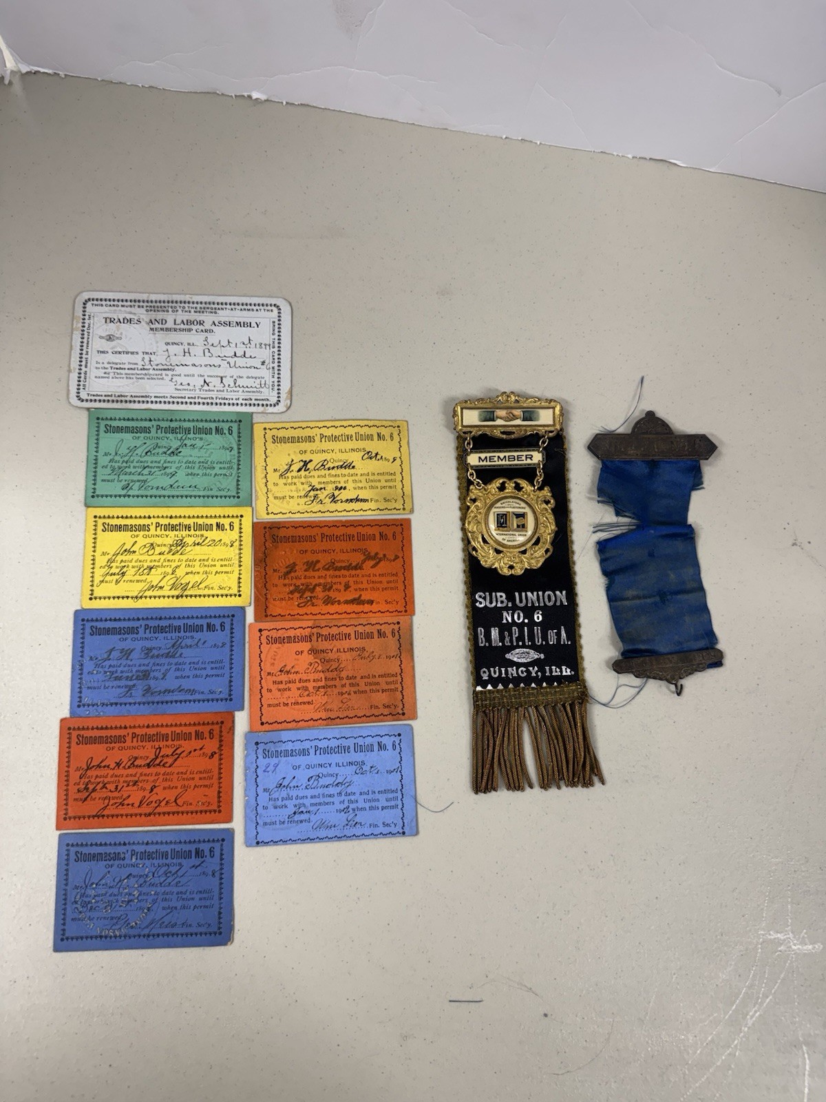 Vintage Local Union No. 6 B.M.&P.I.U. of A. Ribbon Quincy Illinois Bricklayers