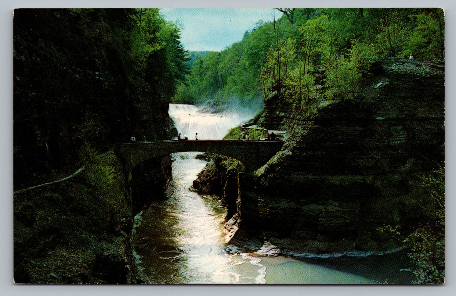 Letchworth State Park NY Foot Bridge Lower Falls Genesee River Trail Postcard F5