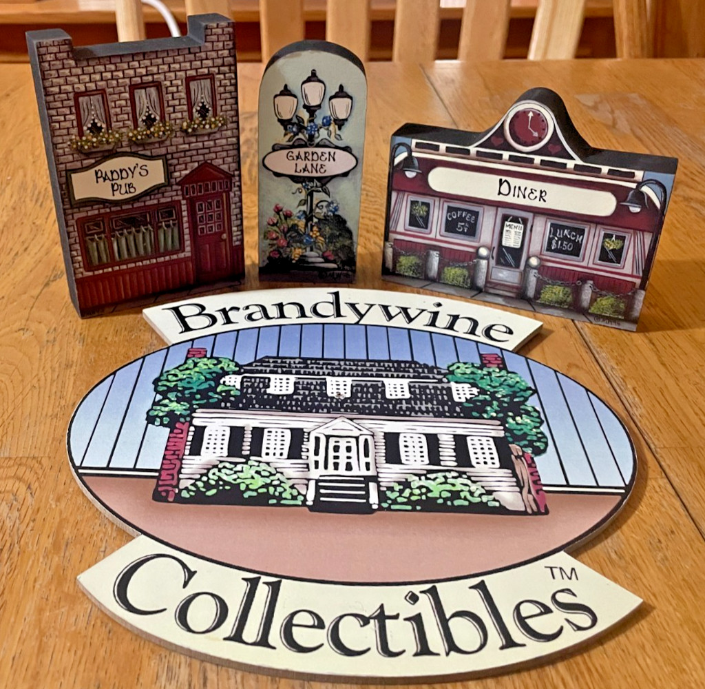 Set of 3 Brandywine Woodcrafts Shelf Sitter Paddy's Pub, Diner, Garden Lane EXC
