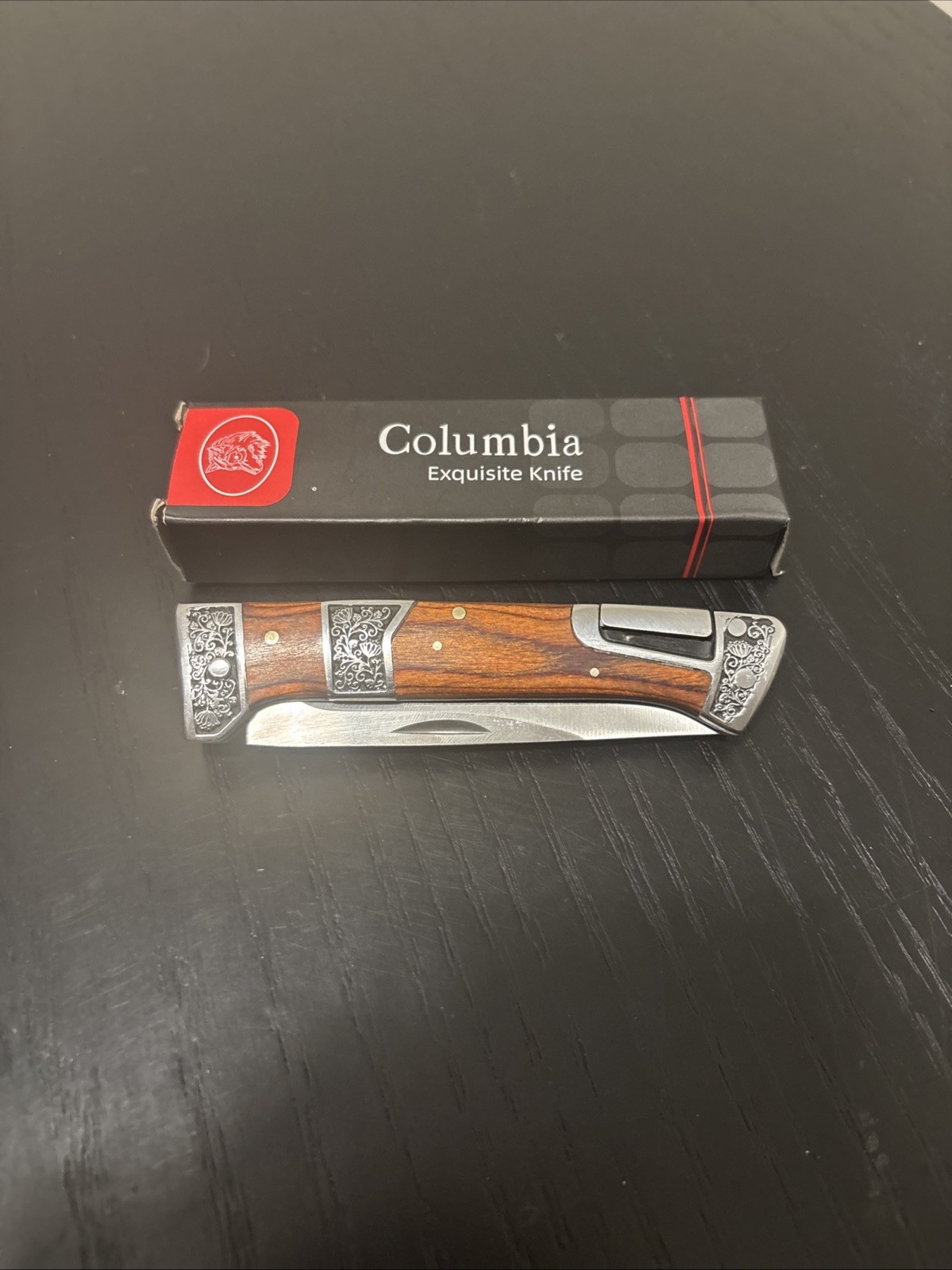 COLUMBIA Stainless Steel wooden handle Axis Lock Pocket Folding Knife