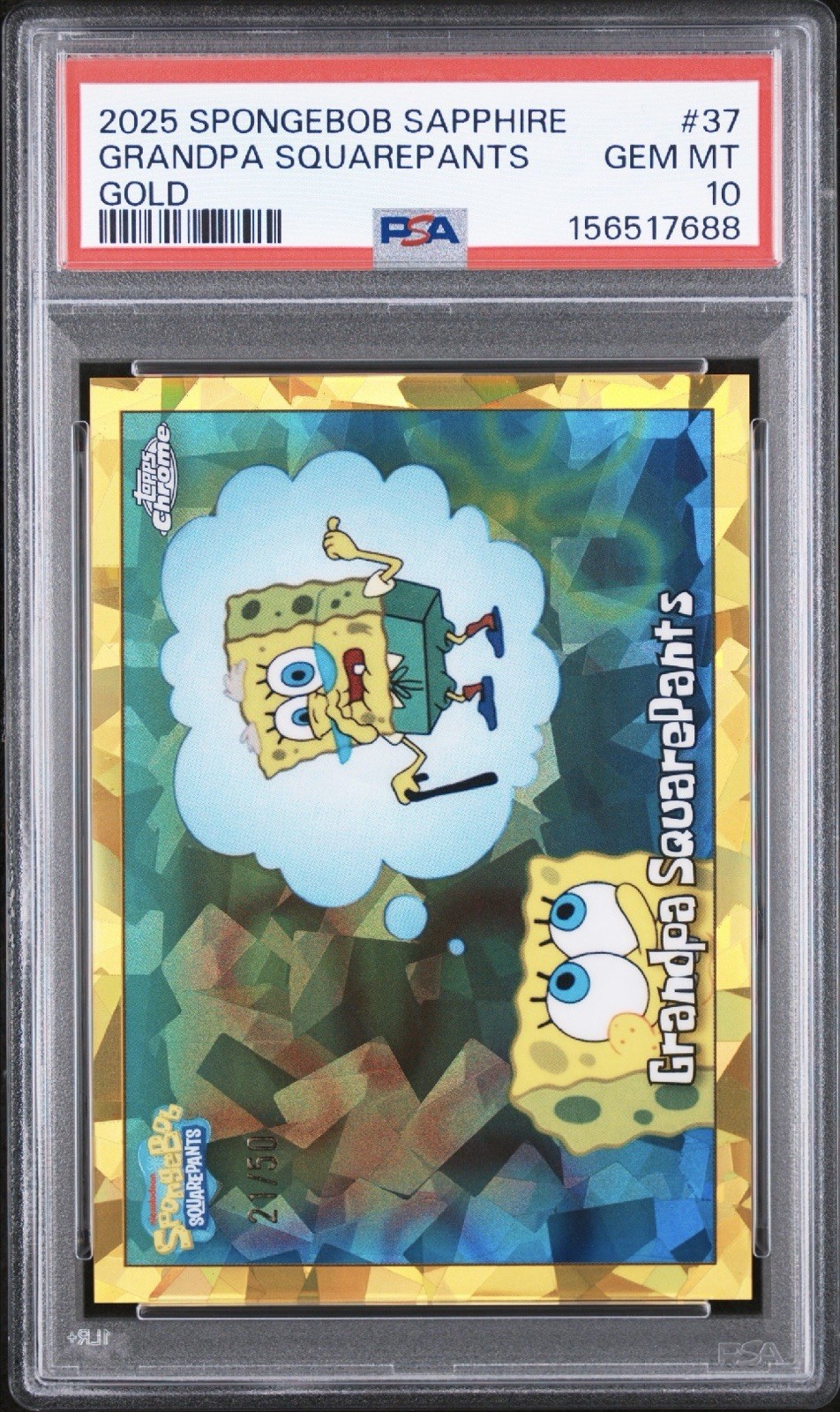 2025 Topps Chrome SpongeBob Sapphire Grandpa SquarePants Gold /50 #37 PSA 10