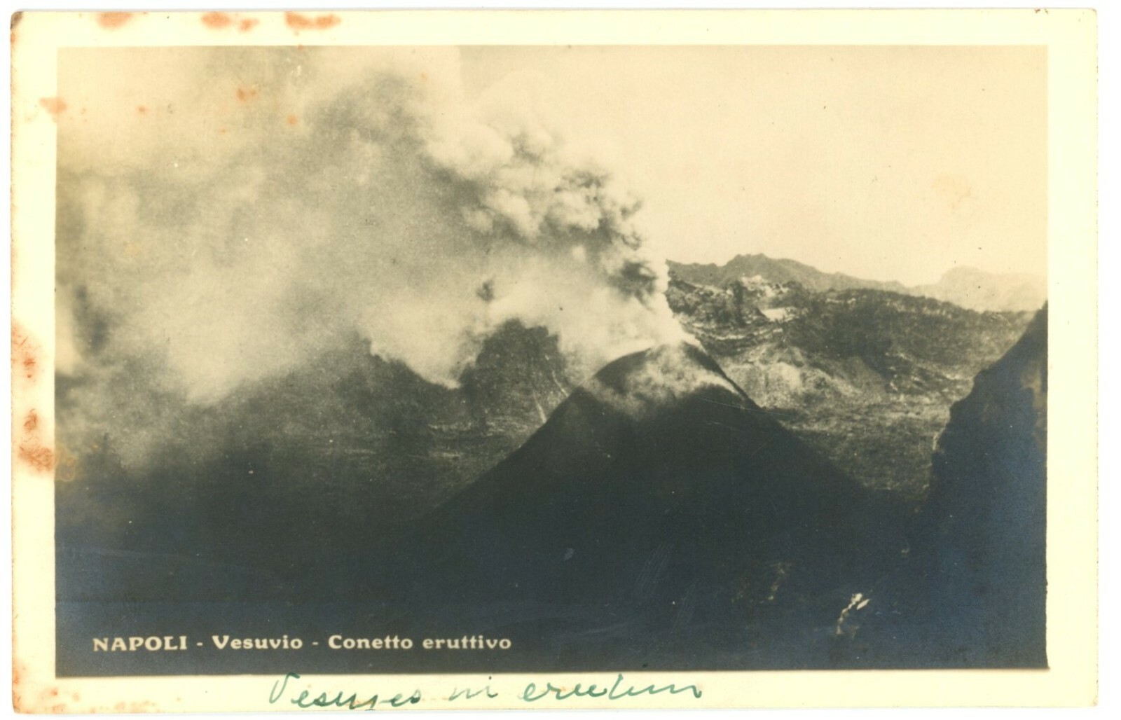 Naples Italy Mount Vesuvius Erupting Volcano RPPC Real Photo Postcard Unused