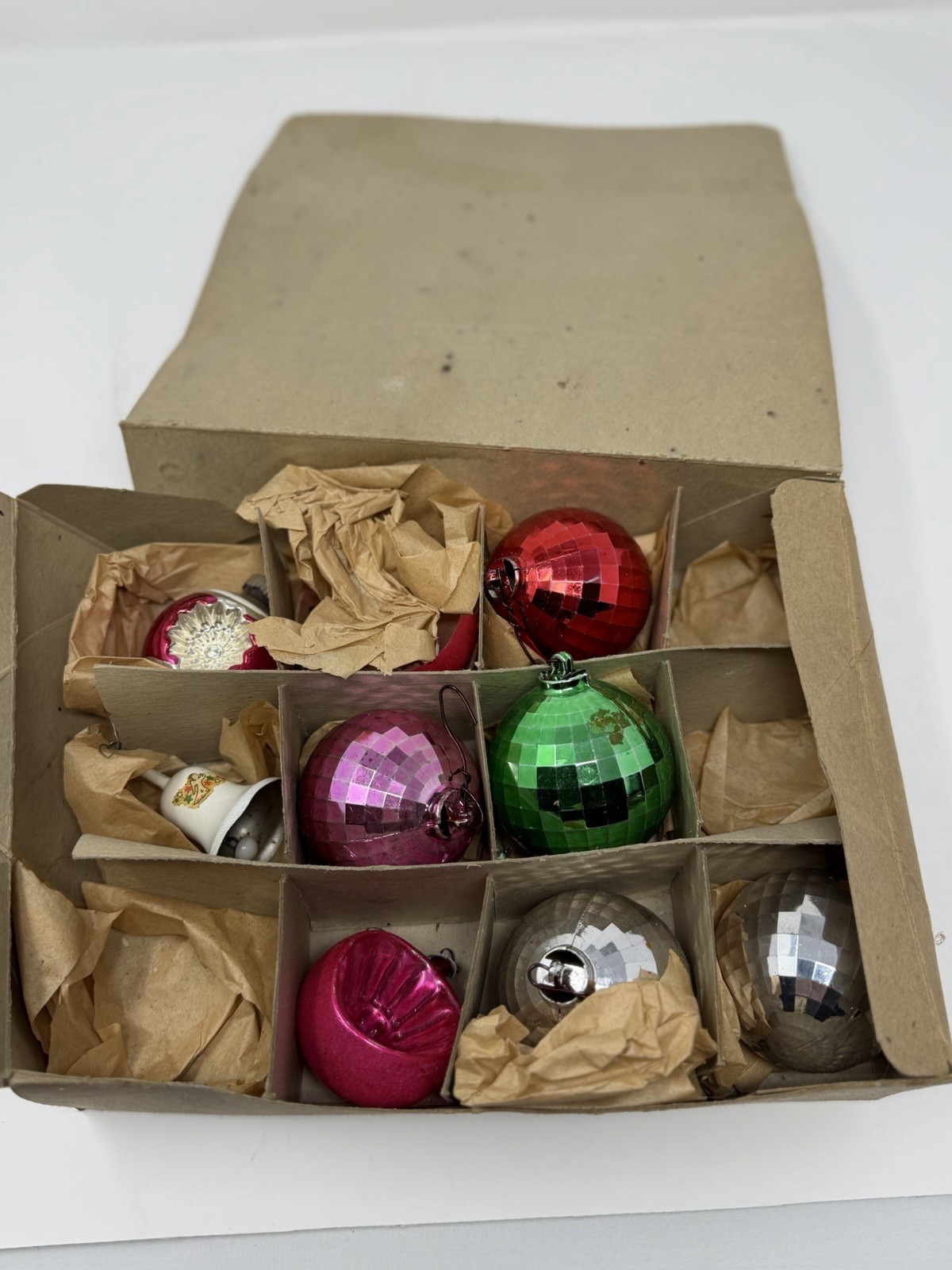Vintage Commodore Christmas Glass Plastic Metal Ornaments Set of 8